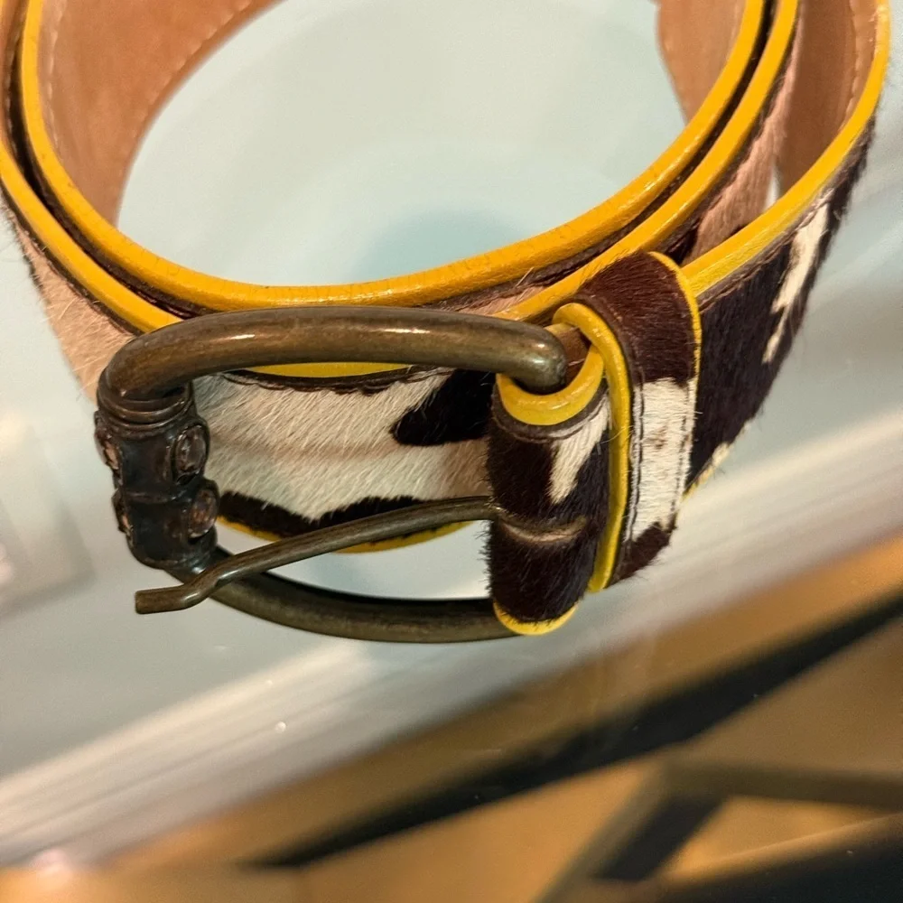 Vintage leather and hair on hide Streets Ahead brass buckle / jewels EUC